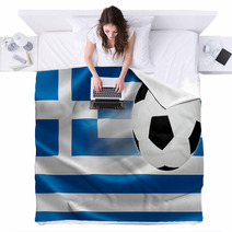 Soccer Ball Leaps Out Of Greece's Flag Blankets 63725330