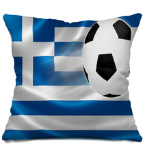 Soccer Ball Leaps Out Of Greece's Flag Pillows 63725330