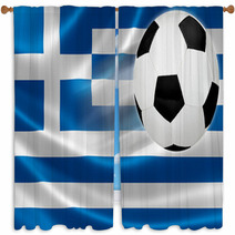 Soccer Ball Leaps Out Of Greece's Flag Window Curtains 63725330