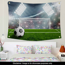 Soccer Ball On Green Stadium Arena Wall Art 65694932