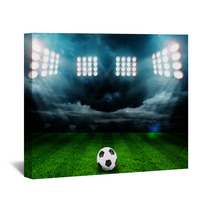 Soccer Ball On The Field Of Stadium With Light Wall Art 67520648