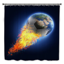 Soccer Ball Transforming Into Earth On Black Background Bath Decor 64956220