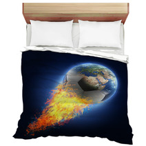 Soccer Ball Transforming Into Earth On Black Background Bedding 64956220