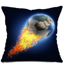Soccer Ball Transforming Into Earth On Black Background Pillows 64956220