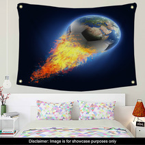 Soccer Ball Transforming Into Earth On Black Background Wall Art 64956220