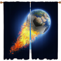Soccer Ball Transforming Into Earth On Black Background Window Curtains 64956220