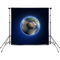 Soccer Ball Transforming Into Earth On Dark Background Backdrops 64960566