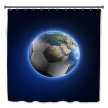 Soccer Ball Transforming Into Earth On Dark Background Bath Decor 64960566