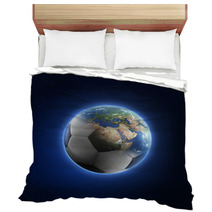 Soccer Ball Transforming Into Earth On Dark Background Bedding 64960566