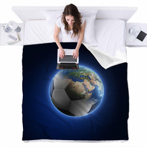 Soccer Ball Transforming Into Earth On Dark Background Blankets 64960566