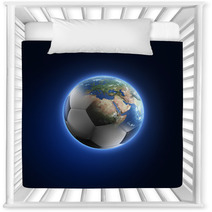 Soccer Ball Transforming Into Earth On Dark Background Nursery Decor 64960566