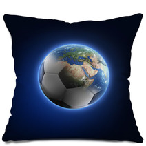 Soccer Ball Transforming Into Earth On Dark Background Pillows 64960566