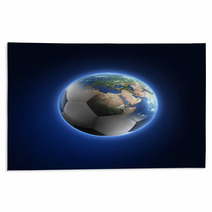 Soccer Ball Transforming Into Earth On Dark Background Rugs 64960566