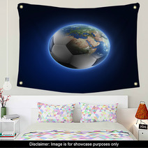 Soccer Ball Transforming Into Earth On Dark Background Wall Art 64960566