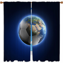 Soccer Ball Transforming Into Earth On Dark Background Window Curtains 64960566