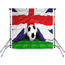 Soccer Ball With British Flag On Football Field Closeup Backdrops 66137013