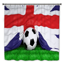 Soccer Ball With British Flag On Football Field Closeup Bath Decor 66137013