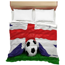 Soccer Ball With British Flag On Football Field Closeup Bedding 66137013