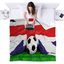 Soccer Ball With British Flag On Football Field Closeup Blankets 66137013