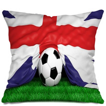Soccer Ball With British Flag On Football Field Closeup Pillows 66137013