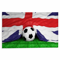 Soccer Ball With British Flag On Football Field Closeup Rugs 66137013