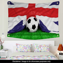Soccer Ball With British Flag On Football Field Closeup Wall Art 66137013
