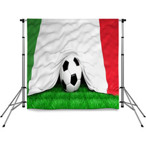 Soccer Ball With Italian Flag On Football Field Closeup Backdrops 66136709