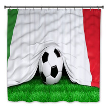Soccer Ball With Italian Flag On Football Field Closeup Bath Decor 66136709