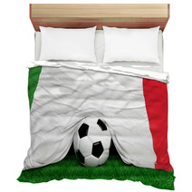 Soccer Ball With Italian Flag On Football Field Closeup Bedding 66136709