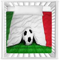Soccer Ball With Italian Flag On Football Field Closeup Nursery Decor 66136709