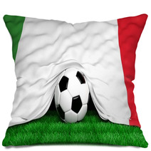 Soccer Ball With Italian Flag On Football Field Closeup Pillows 66136709