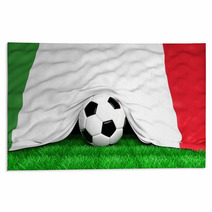 Soccer Ball With Italian Flag On Football Field Closeup Rugs 66136709