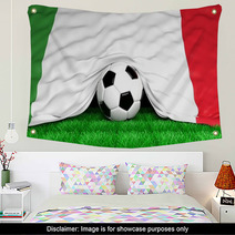 Soccer Ball With Italian Flag On Football Field Closeup Wall Art 66136709