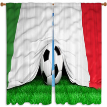Soccer Ball With Italian Flag On Football Field Closeup Window Curtains 66136709