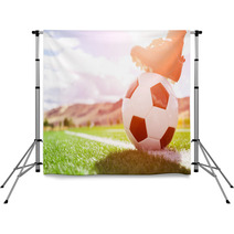 Soccer Ball With Player Foot On Soccer Field Backdrops 135614437