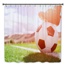 Soccer Ball With Player Foot On Soccer Field Bath Decor 135614437