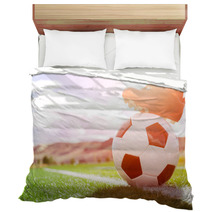 Soccer Ball With Player Foot On Soccer Field Bedding 135614437