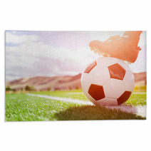 Soccer Ball With Player Foot On Soccer Field Rugs 135614437