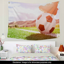 Soccer Ball With Player Foot On Soccer Field Wall Art 135614437