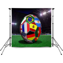 Soccer Ball With Team Flags In A Stadium Backdrops 62204572