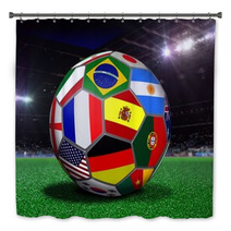 Soccer Ball With Team Flags In A Stadium Bath Decor 62204572