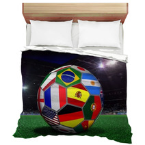 Soccer Ball With Team Flags In A Stadium Bedding 62204572