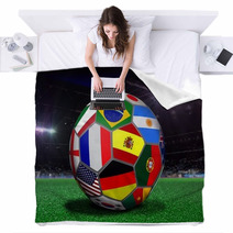 Soccer Ball With Team Flags In A Stadium Blankets 62204572