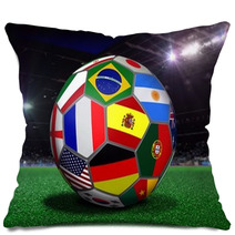 Soccer Ball With Team Flags In A Stadium Pillows 62204572