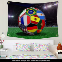 Soccer Ball With Team Flags In A Stadium Wall Art 62204572