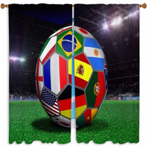 Soccer Ball With Team Flags In A Stadium Window Curtains 62204572