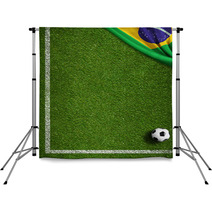 Soccer Field With Ball And Flag Of Brazil Backdrops 65619407