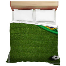 Soccer Field With Ball And Flag Of Brazil Bedding 65619407