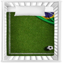 Soccer Field With Ball And Flag Of Brazil Nursery Decor 65619407