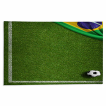 Soccer Field With Ball And Flag Of Brazil Rugs 65619407